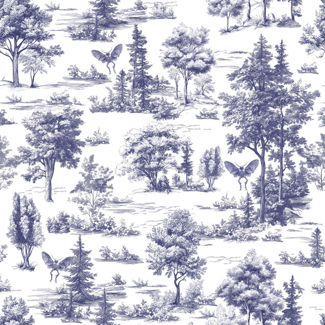 Veer Decor Mothman Novelty Toile Navy Blue Peel and Stick Wallpaper