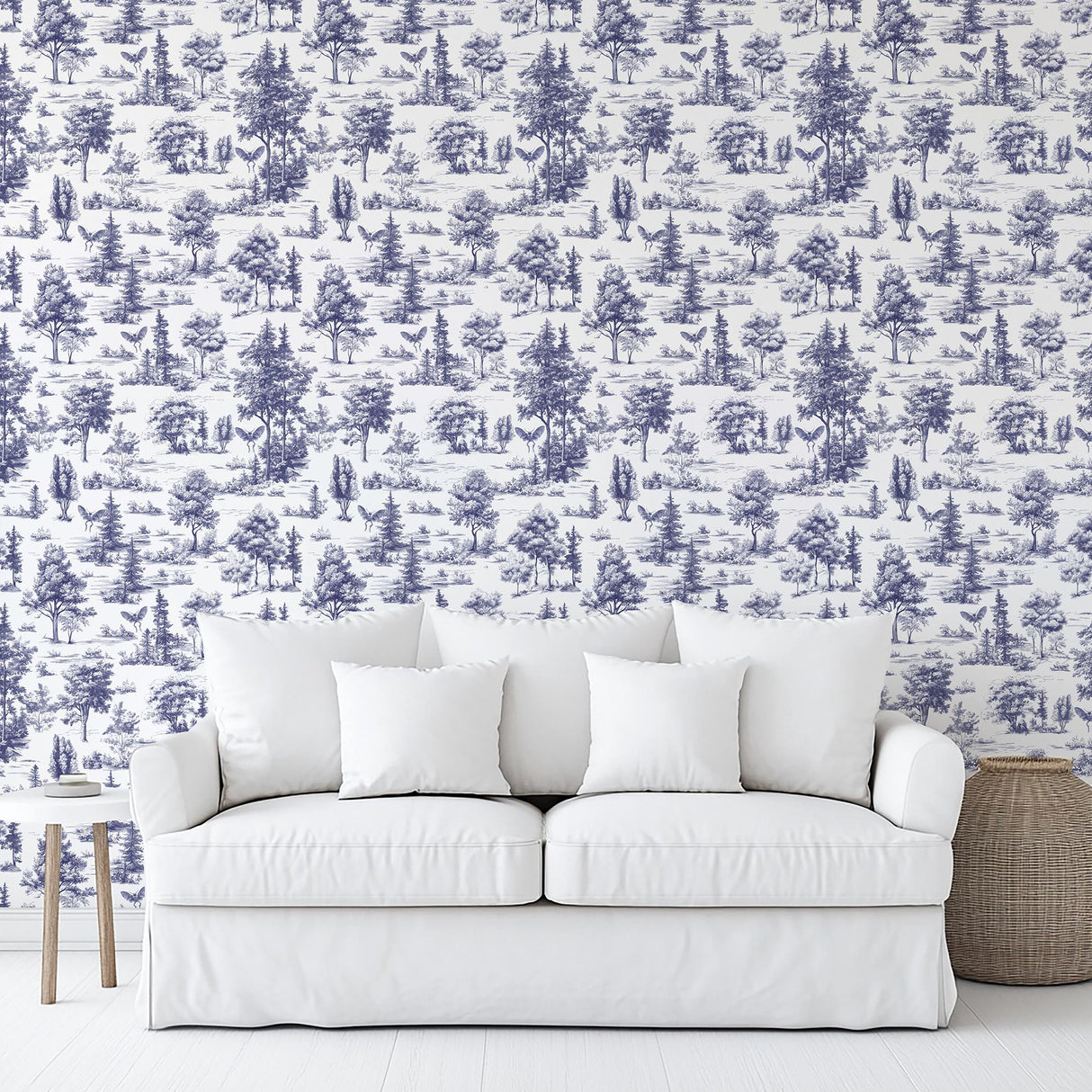Veer Decor Mothman Novelty Toile Navy Blue Peel and Stick Wallpaper