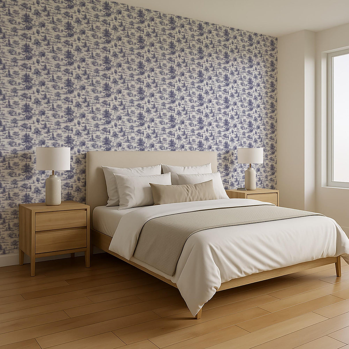 Veer Decor Mothman Novelty Toile Navy Blue Peel and Stick Wallpaper