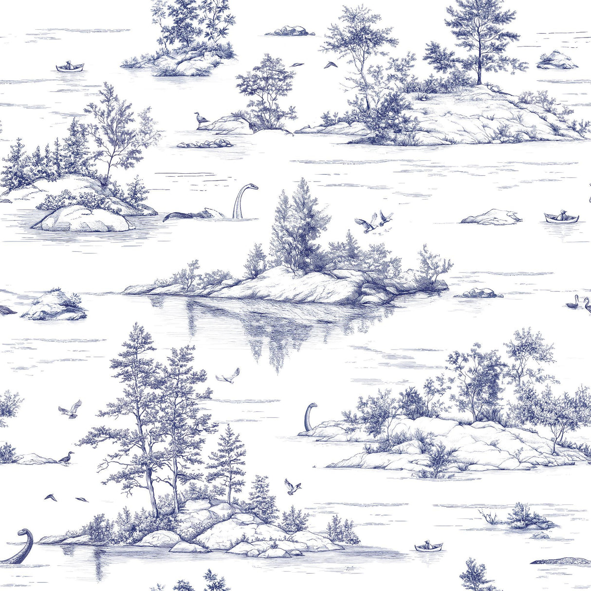 Veer Decor Nessie Novelty Toile Blue Peel and Stick Wallpaper