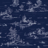 Veer Decor Nessie Novelty Toile Navy Ground Peel and Stick Wallpaper