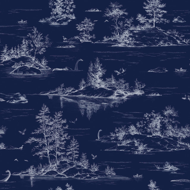 Veer Decor Nessie Novelty Toile Navy Ground Peel and Stick Wallpaper