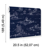 Veer Decor Nessie Novelty Toile Navy Ground Peel and Stick Wallpaper