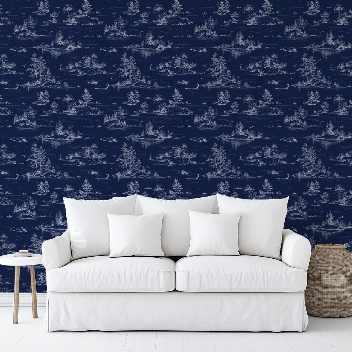 Veer Decor Nessie Novelty Toile Navy Ground Peel and Stick Wallpaper