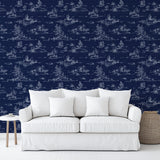 Veer Decor Nessie Novelty Toile Navy Ground Peel and Stick Wallpaper