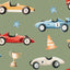 Veer Decor Vintage Race Cars Green Ground Peel and Stick Wallpaper