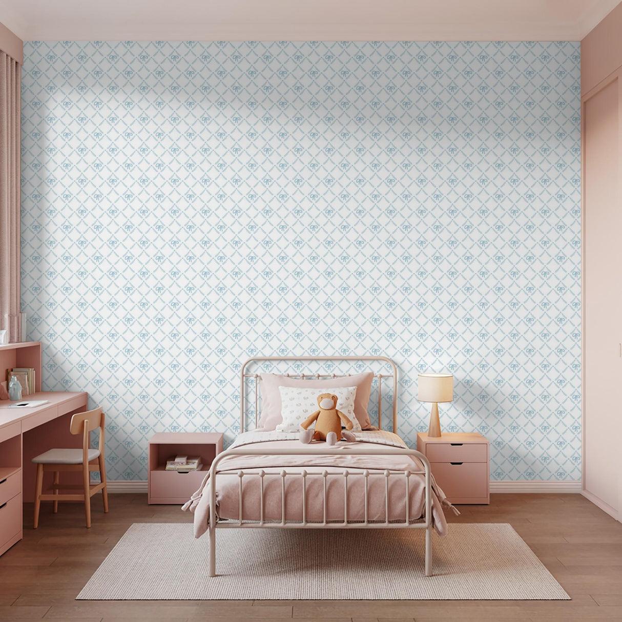 Veer Decor Heirloom Bow Trellis Blue Peel and Stick Wallpaper