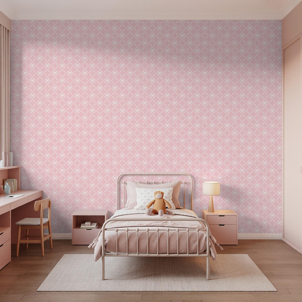 Veer Decor Heirloom Bow Trellis Pink Peel and Stick Wallpaper