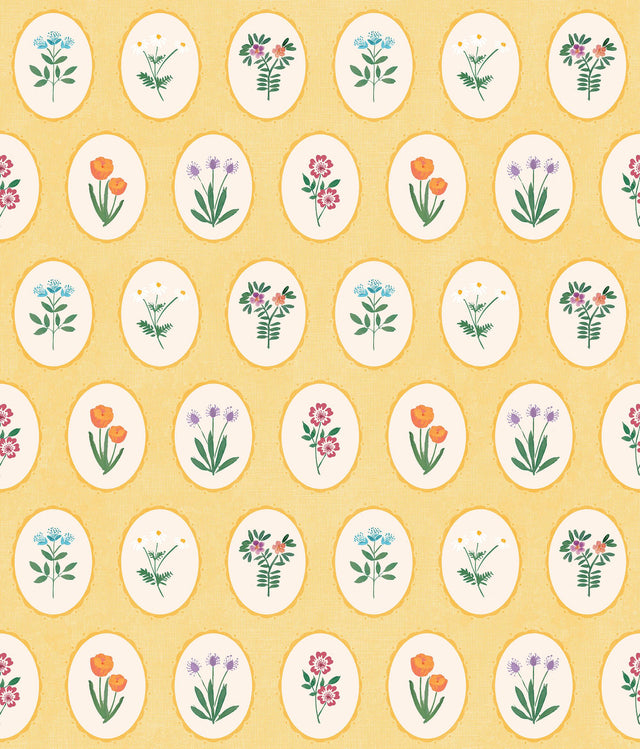 Veer Decor Heirloom Floral Medallions Yellow Peel and Stick Wallpaper