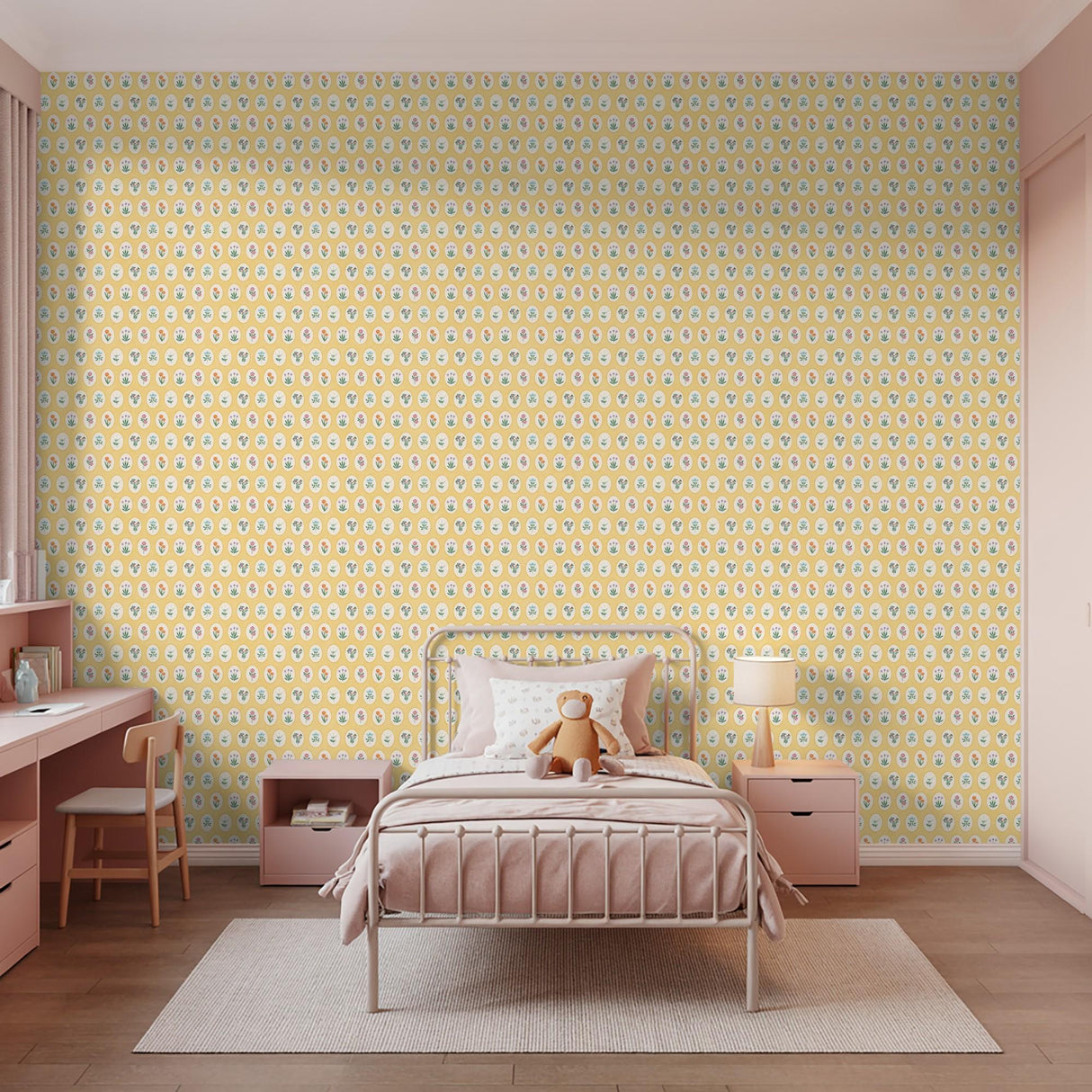 Veer Decor Heirloom Floral Medallions Yellow Peel and Stick Wallpaper