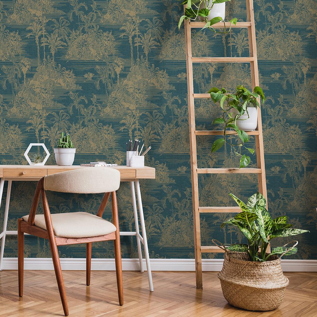 Veer Decor Tropic Archive Toile Teal Peel & Stick Wallpaper