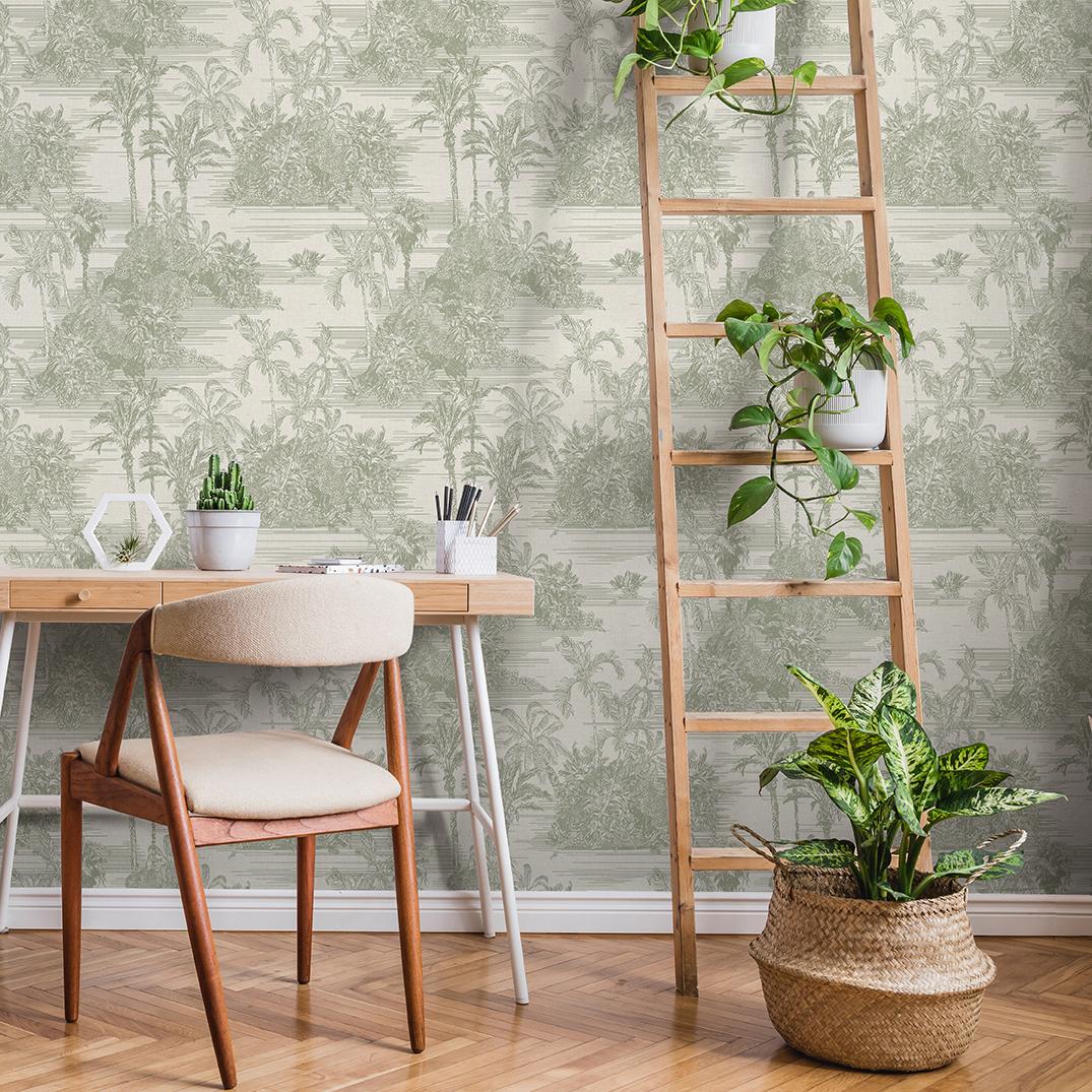 Veer Decor Tropic Archive Toile Sage Peel & Stick Wallpaper