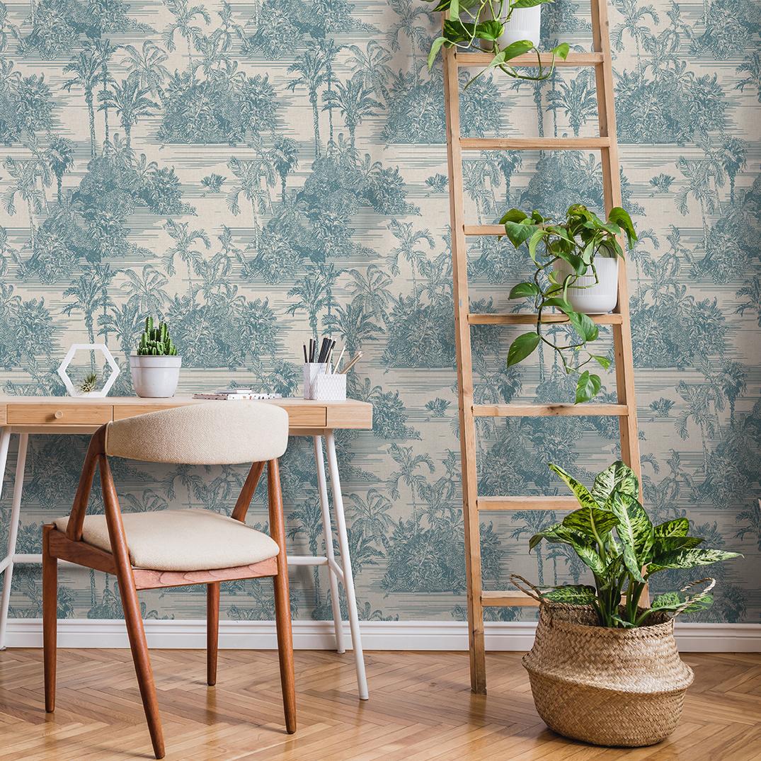 Veer Decor Tropic Archive Toile Blue Peel & Stick Wallpaper