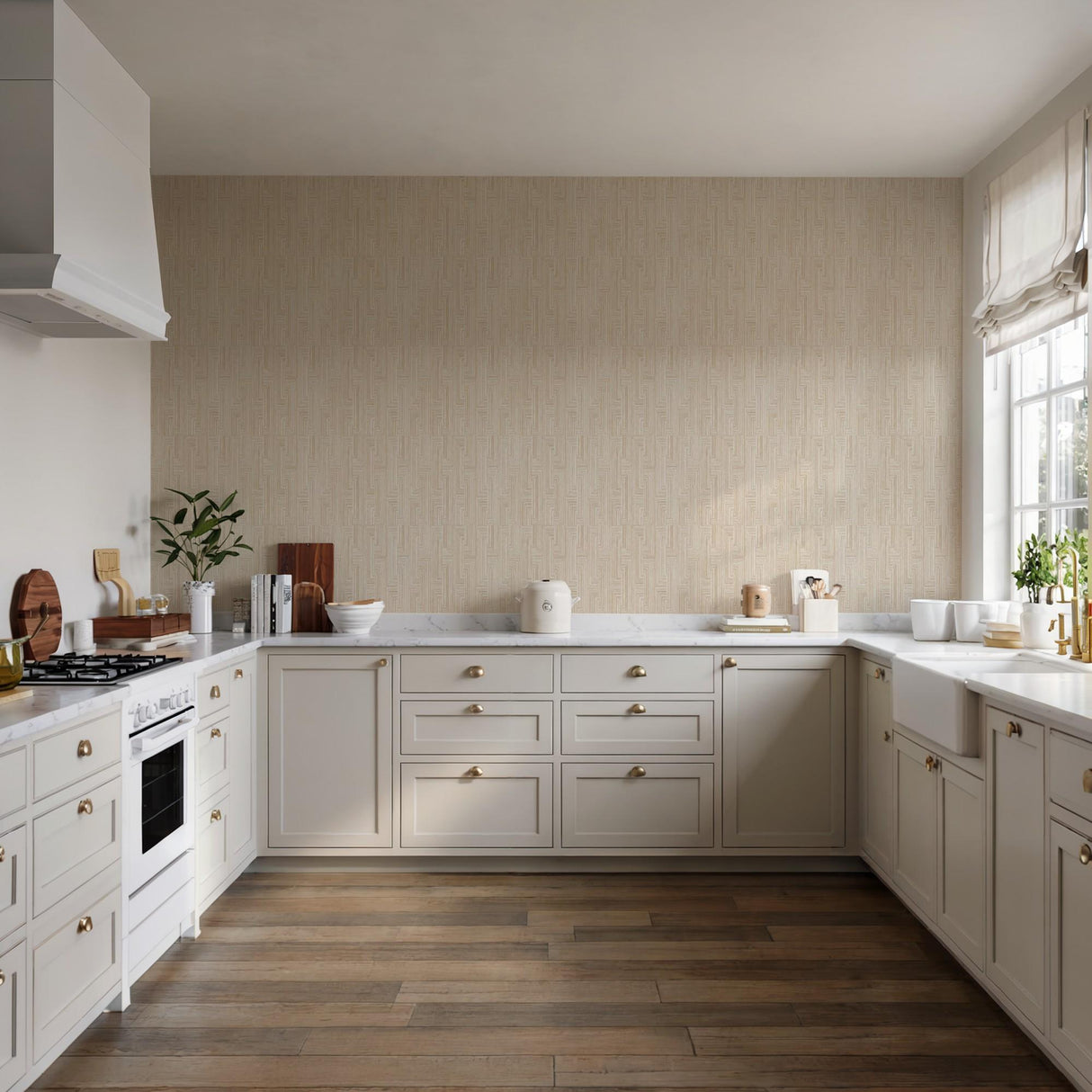 Veer Decor Threadline Geo Stitch Beige Wallpaper
