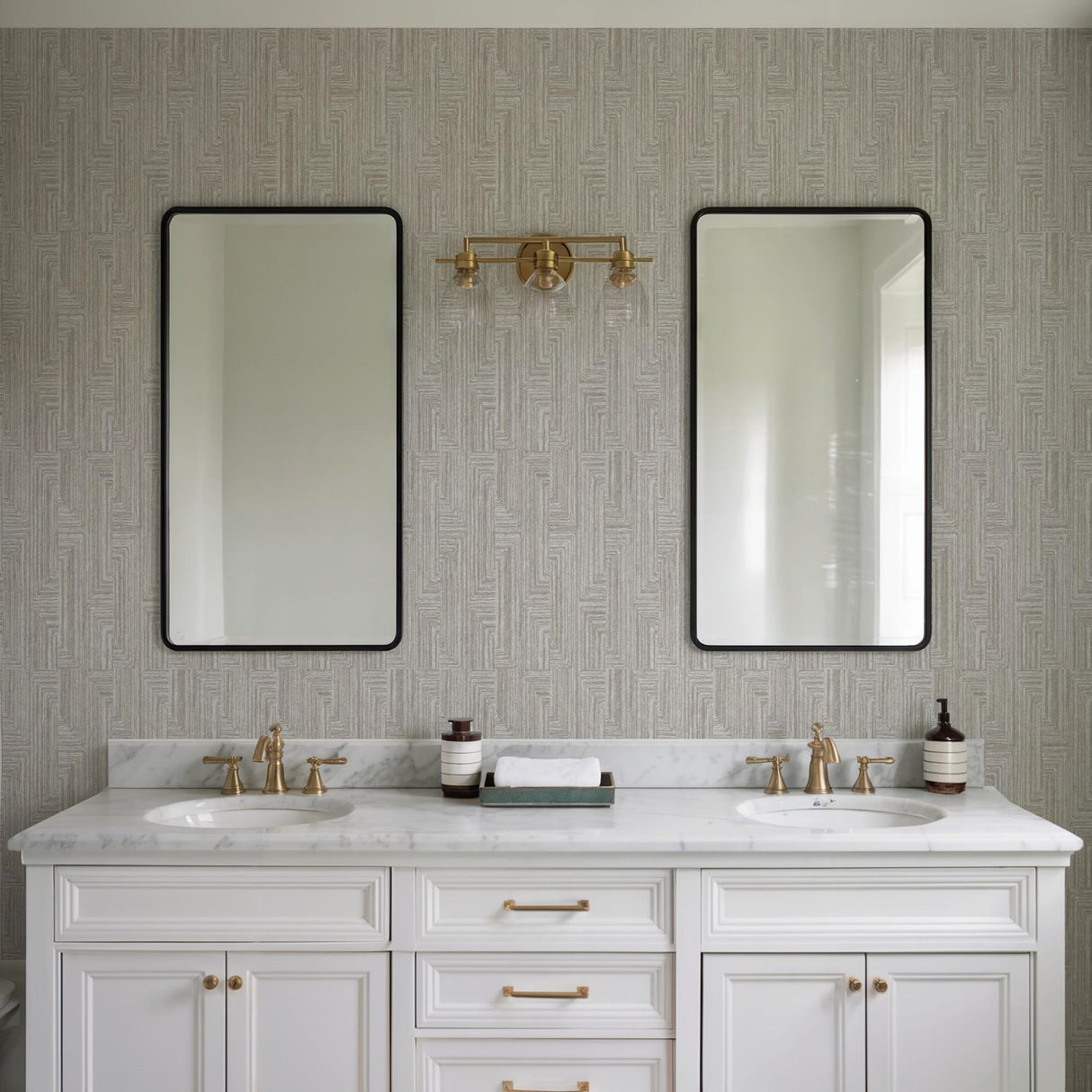 Veer Decor Threadline Geo Stitch Grey Wallpaper
