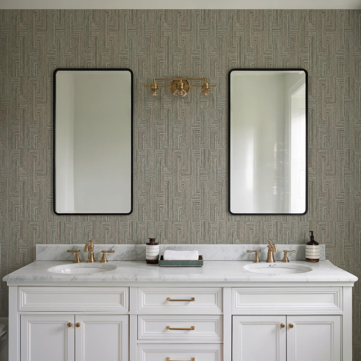 Veer Decor Threadline Geo Stitch Blue Wallpaper