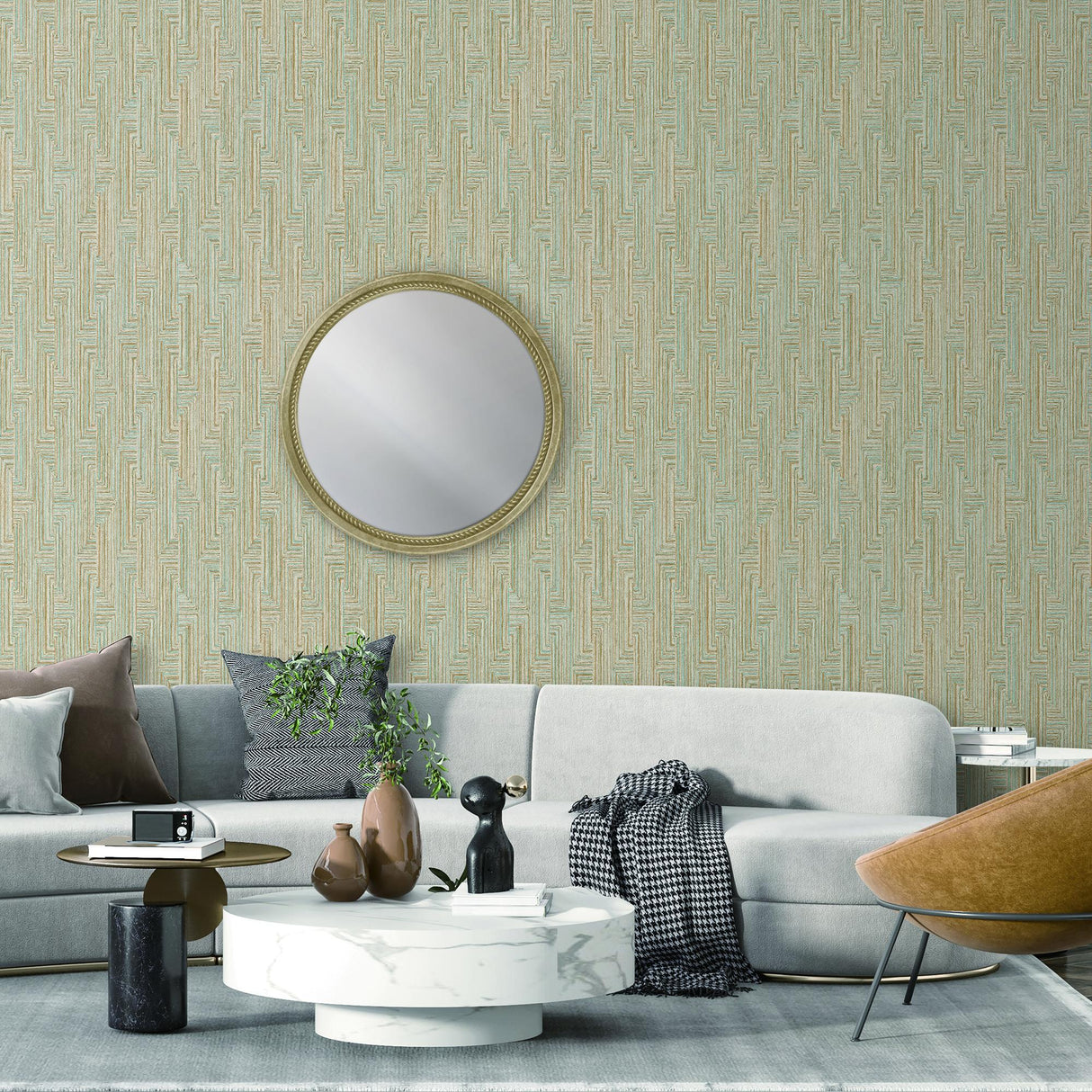 Veer Decor Threadline Geo Stitch Gold Wallpaper