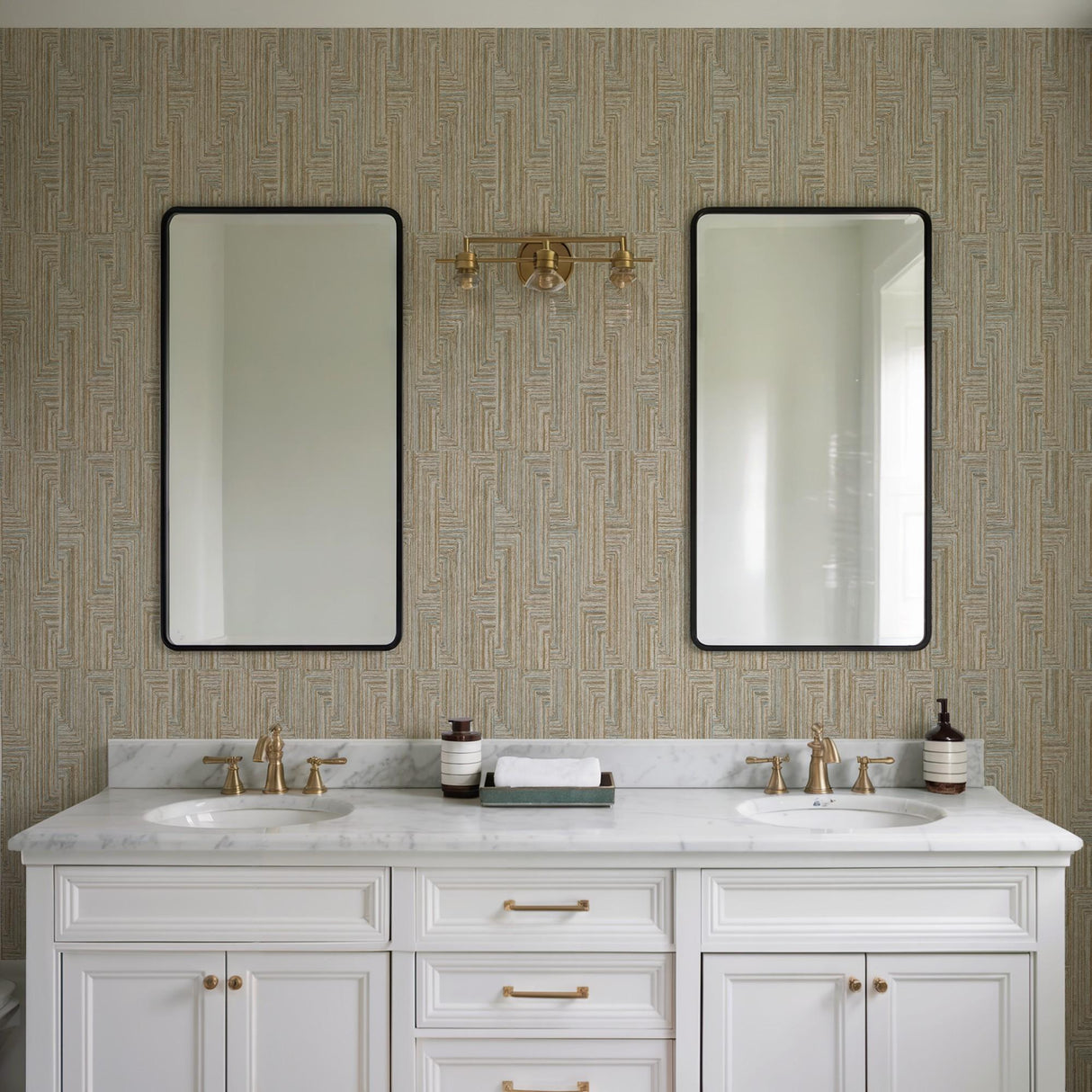Veer Decor Threadline Geo Stitch Gold Wallpaper