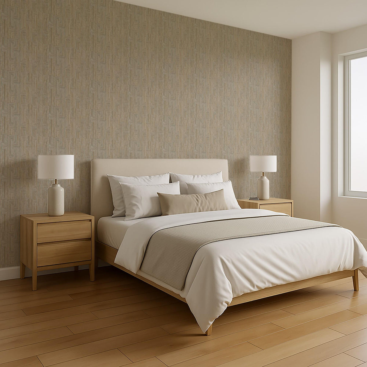 Veer Decor Threadline Geo Stitch Gold Wallpaper