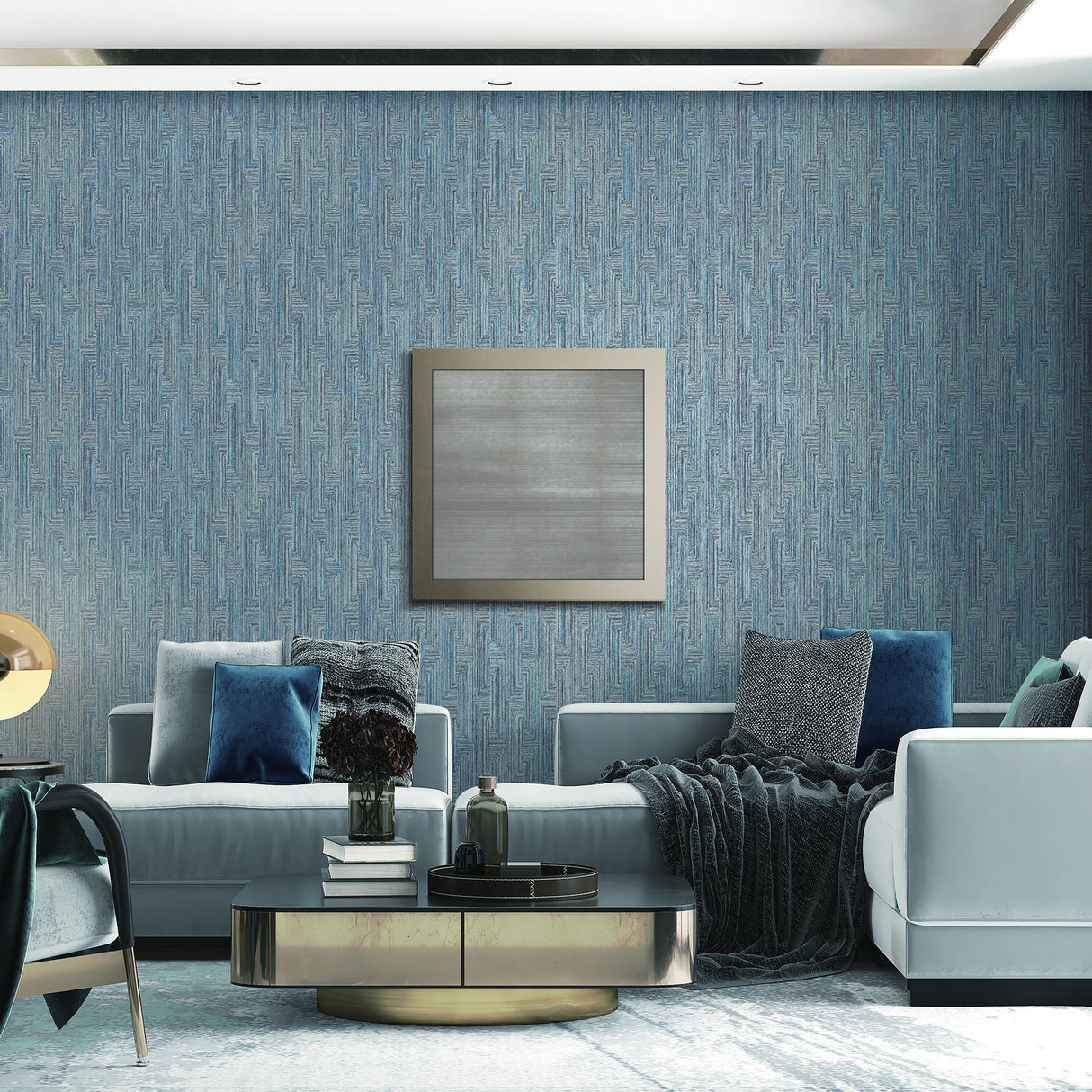 Veer Decor Threadline Geo Stitch Navy Wallpaper