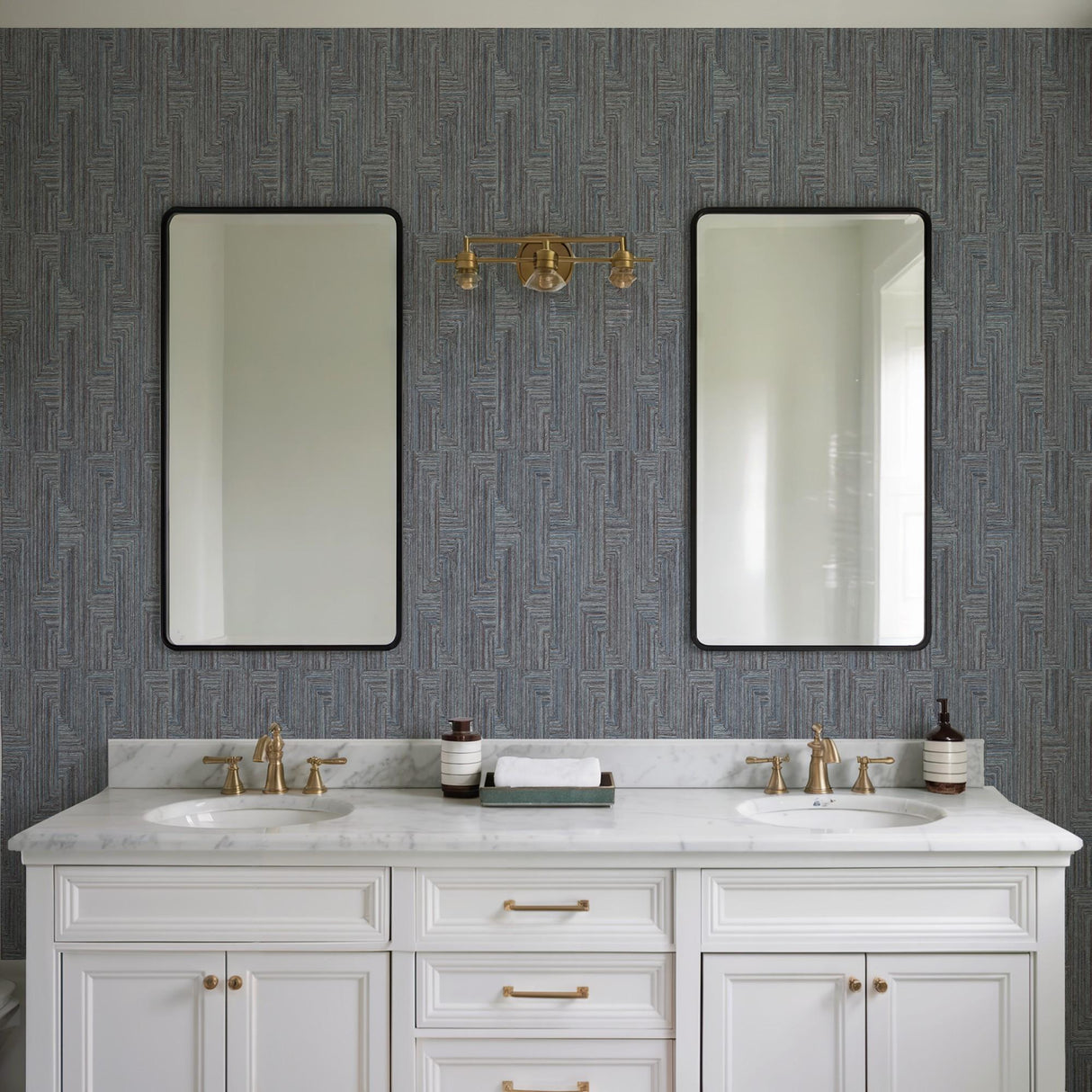Veer Decor Threadline Geo Stitch Navy Wallpaper