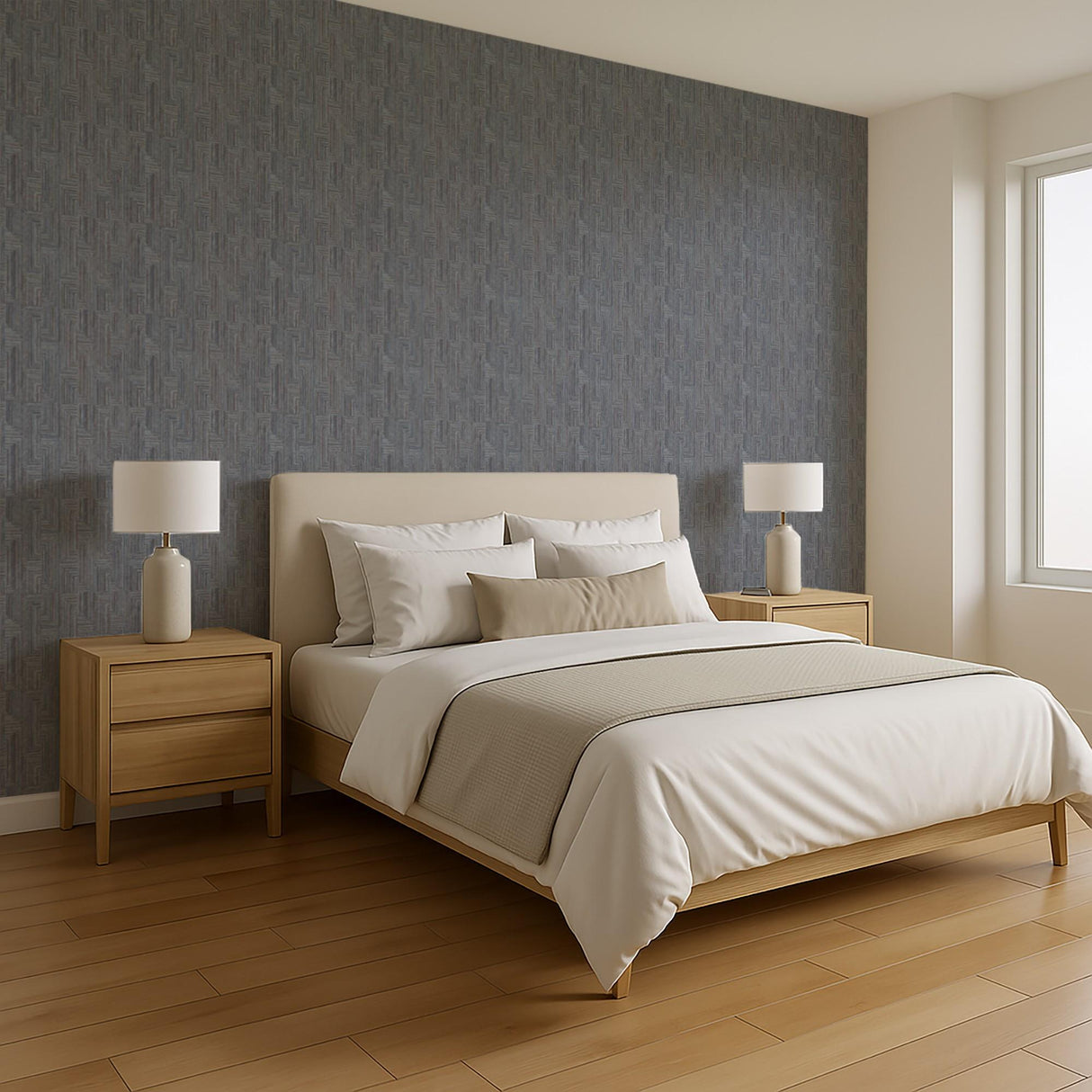 Veer Decor Threadline Geo Stitch Navy Wallpaper