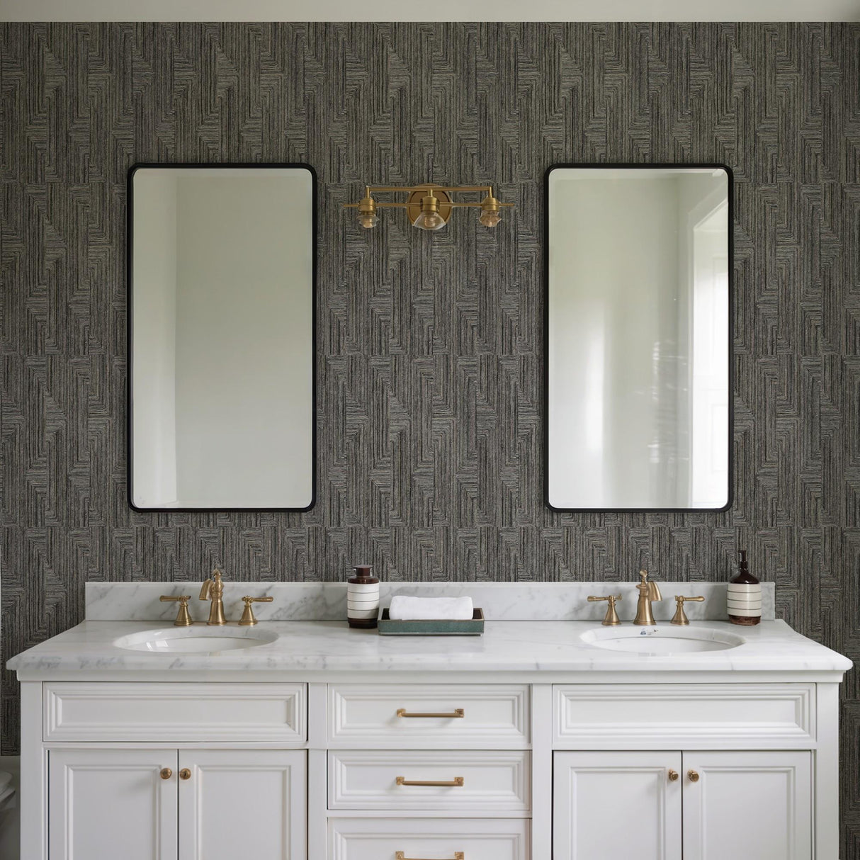 Veer Decor Threadline Geo Stitch Black Wallpaper