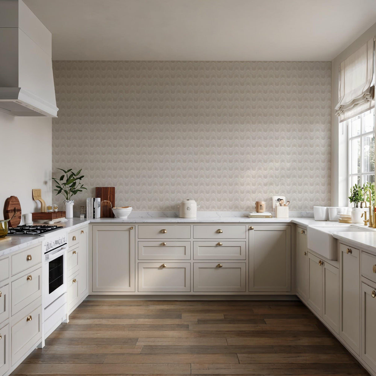 Veer Decor Embroidered Polygonal Dream White Wallpaper