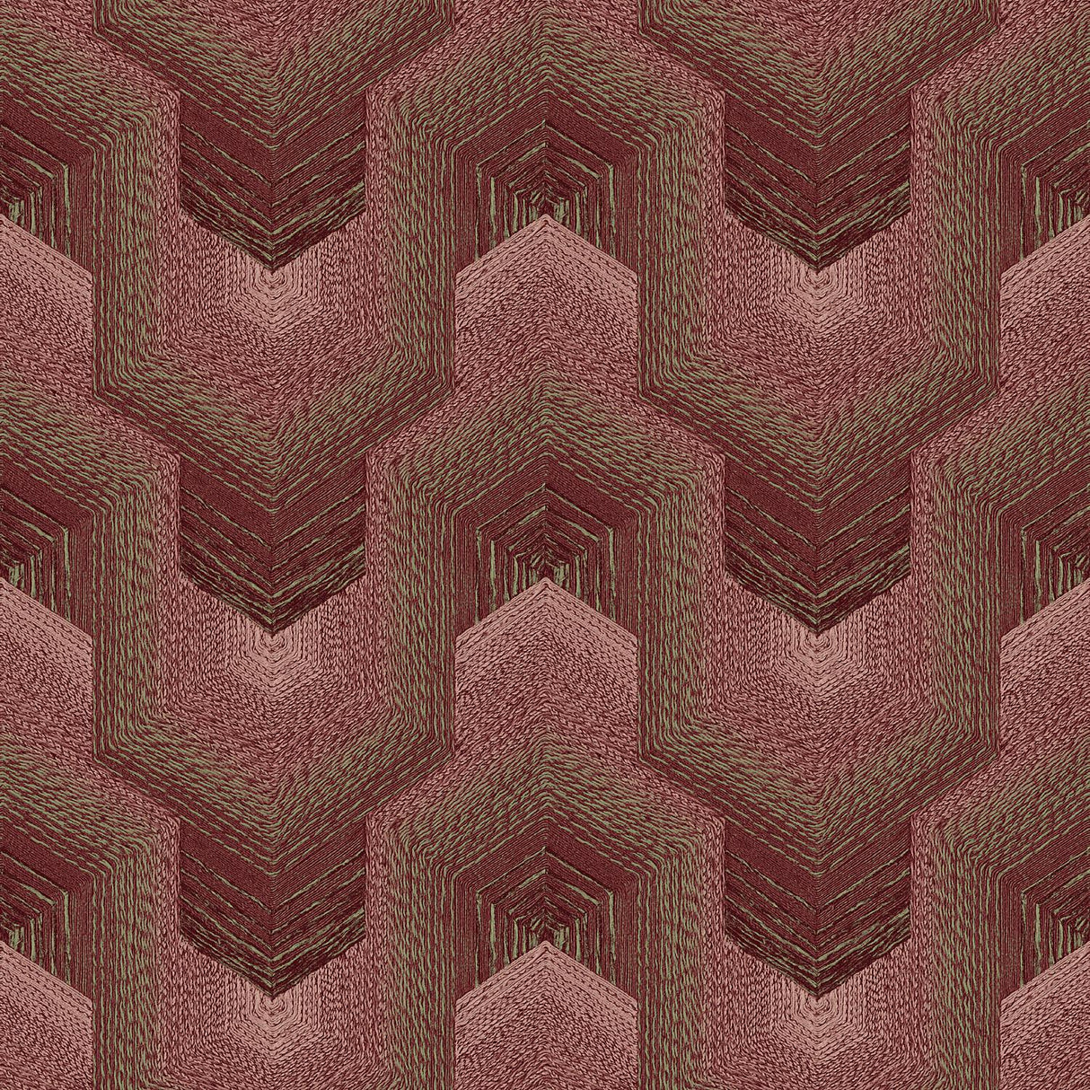Veer Decor Embroidered Polygonal Dream Red Wallpaper