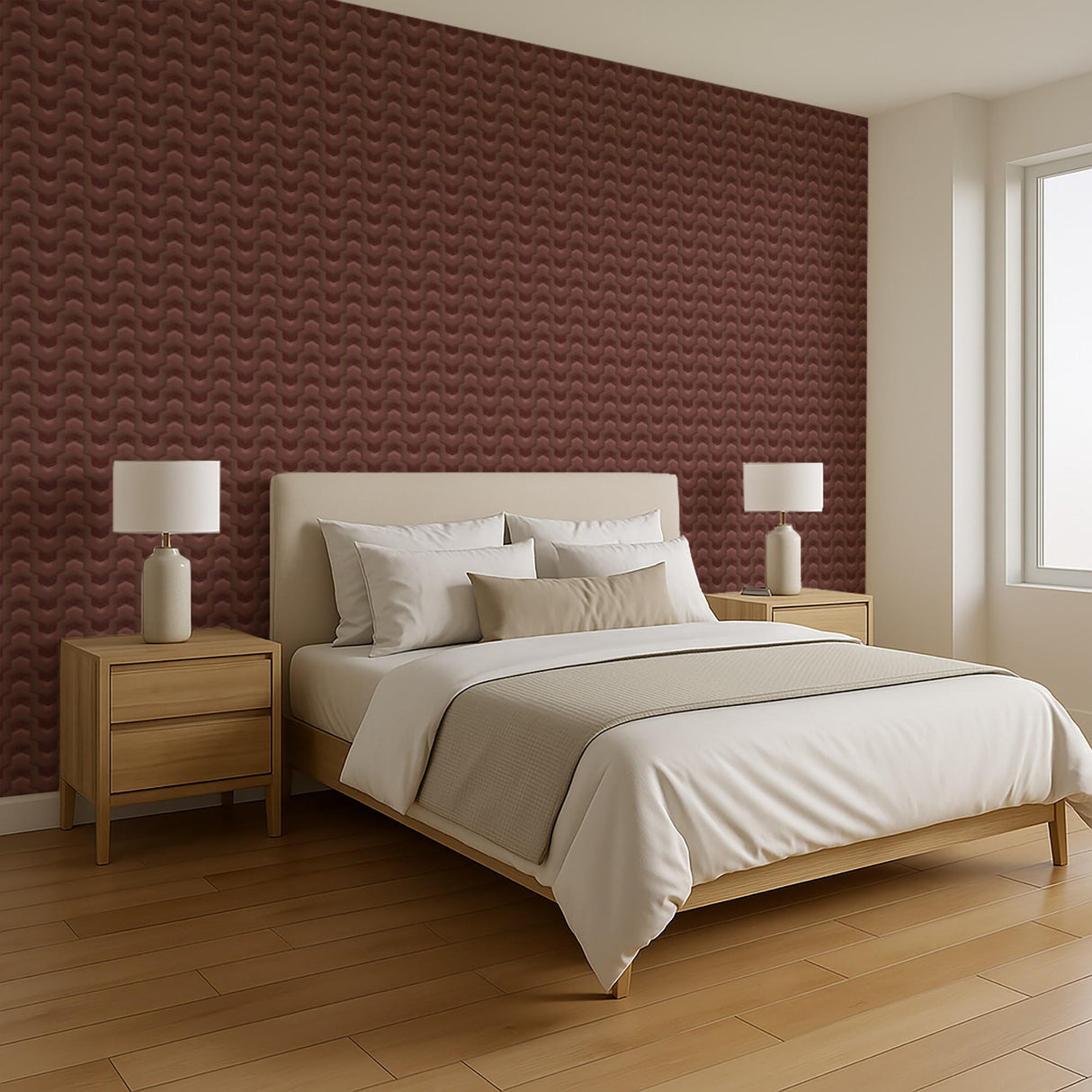 Veer Decor Embroidered Polygonal Dream Red Wallpaper