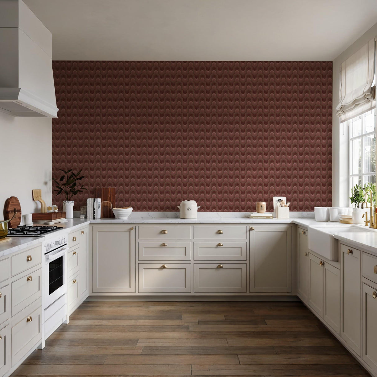 Veer Decor Embroidered Polygonal Dream Red Wallpaper