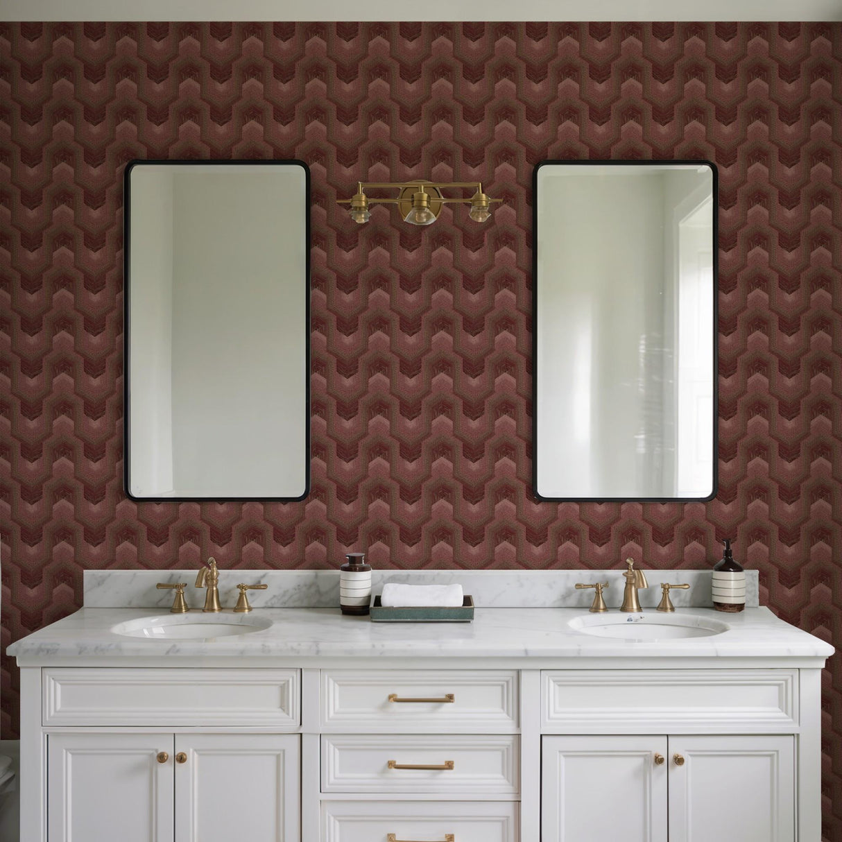 Veer Decor Embroidered Polygonal Dream Red Wallpaper