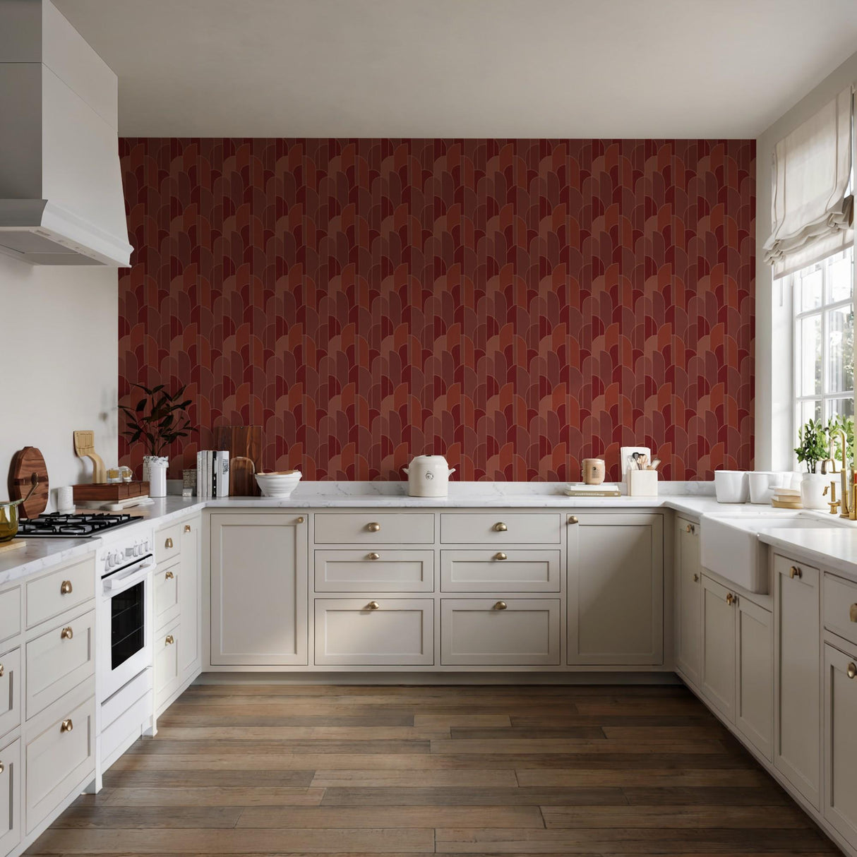 Veer Decor Stitched Arches Orange Wallpaper