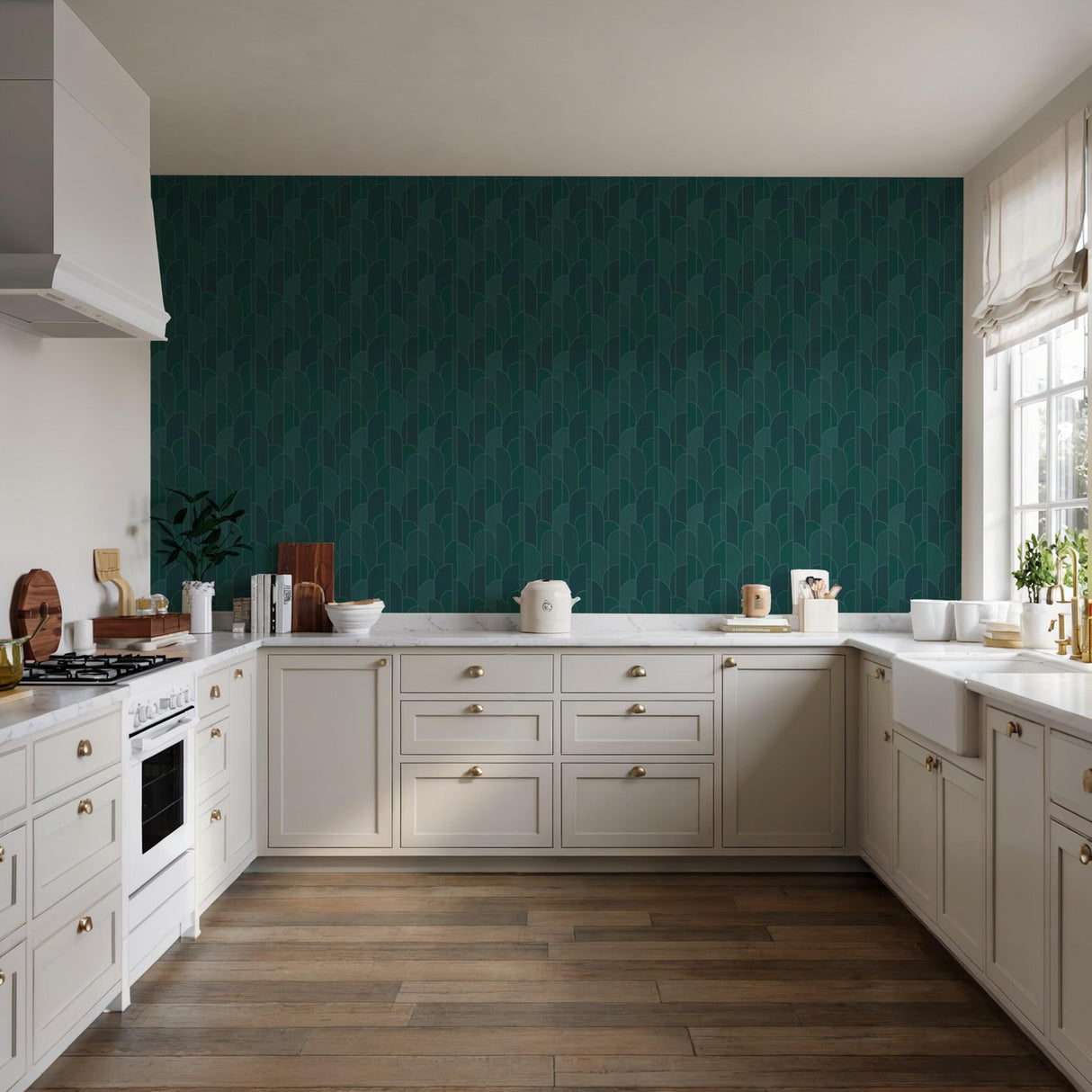 Veer Decor Stitched Arches Green Wallpaper