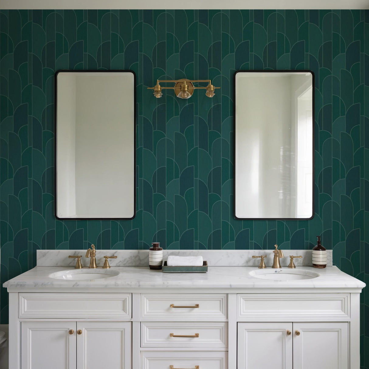 Veer Decor Stitched Arches Green Wallpaper