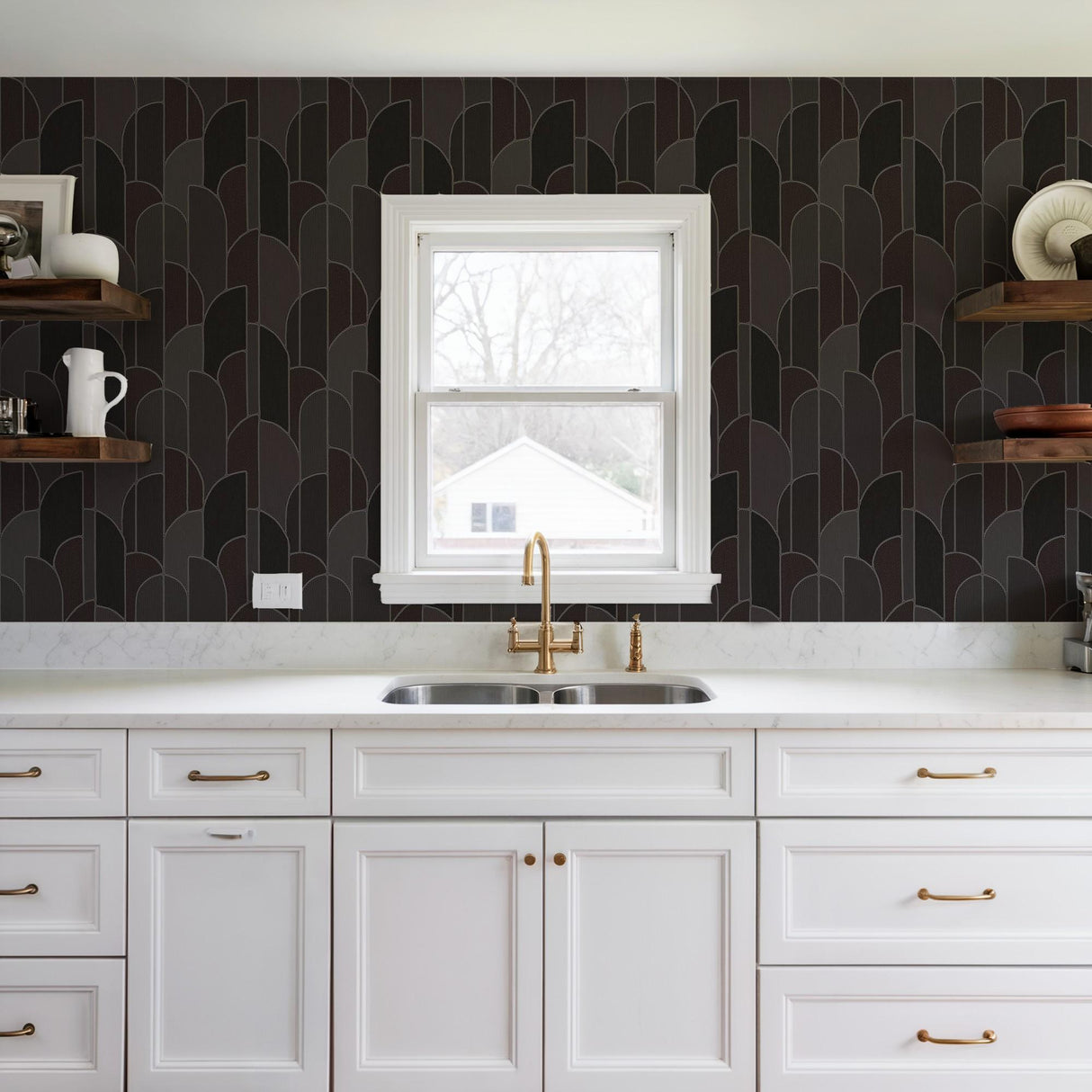 Veer Decor Stitched Arches Black Wallpaper