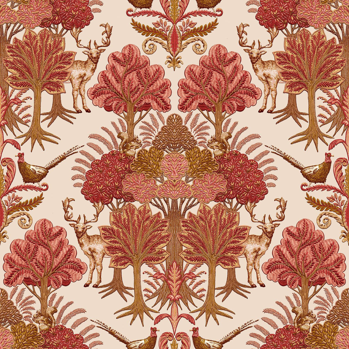 Veer Decor Woodland Tapestry Red Wallpaper