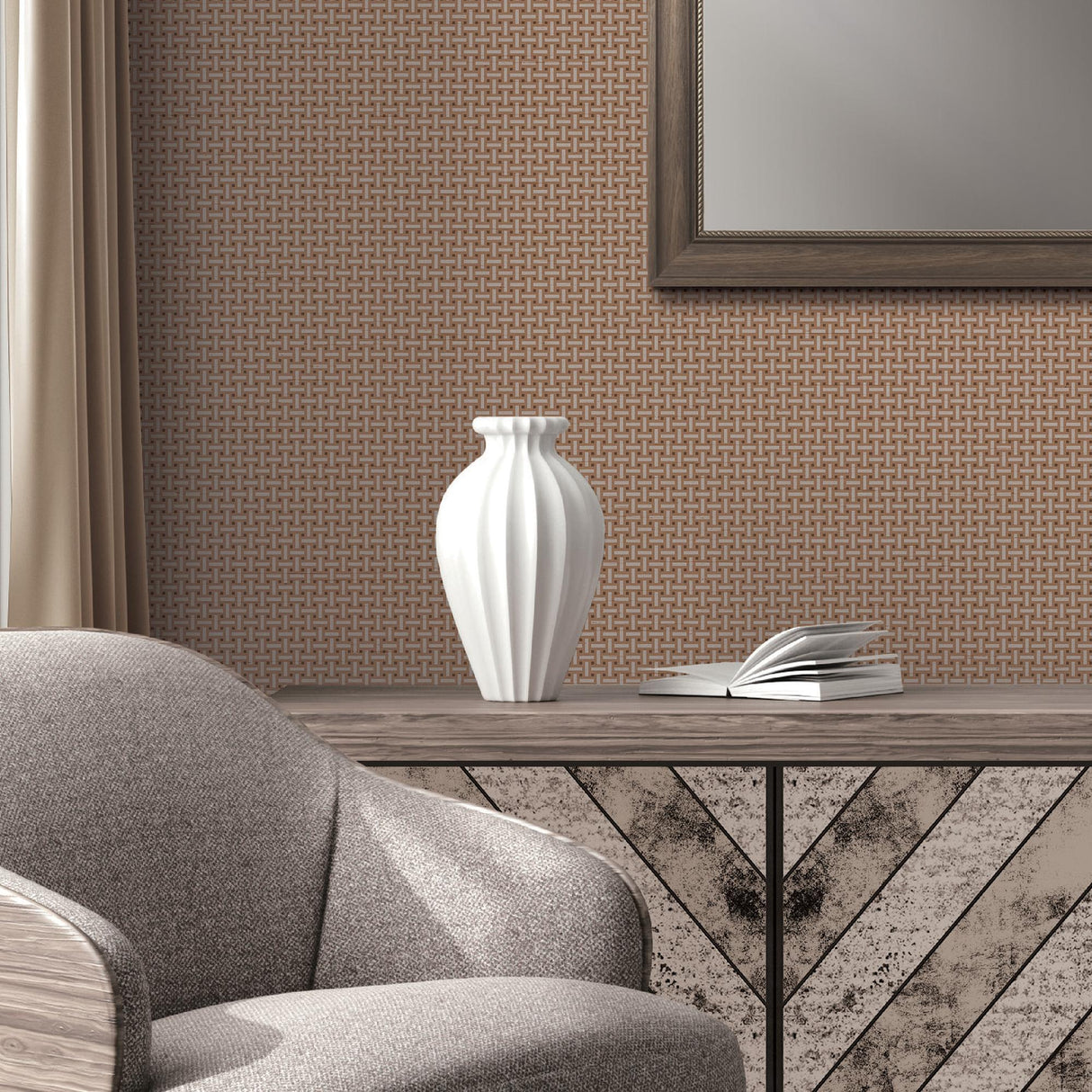 Veer Decor Cane Lattice Brown Wallpaper