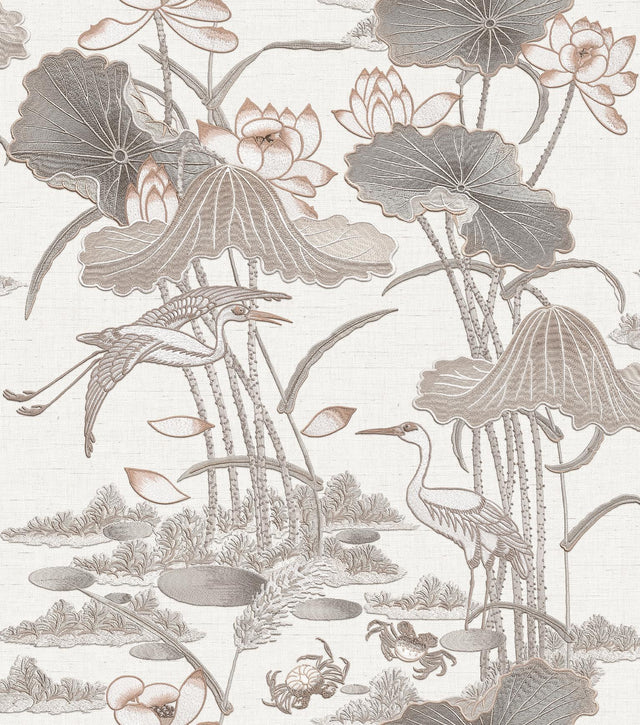 Veer Decor Lotus Pond Tapestry Grey Wallpaper