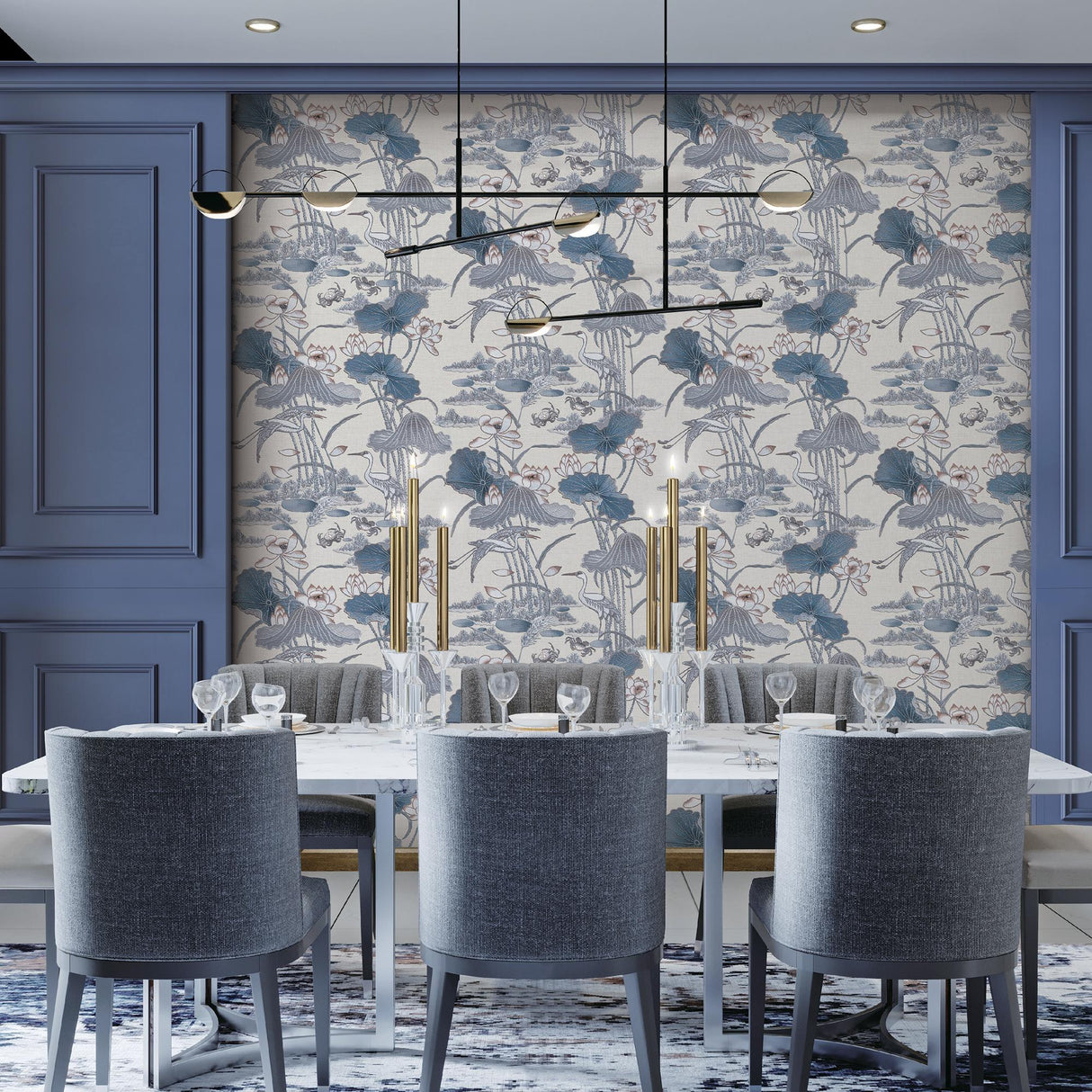 Veer Decor Lotus Pond Tapestry Blue Wallpaper