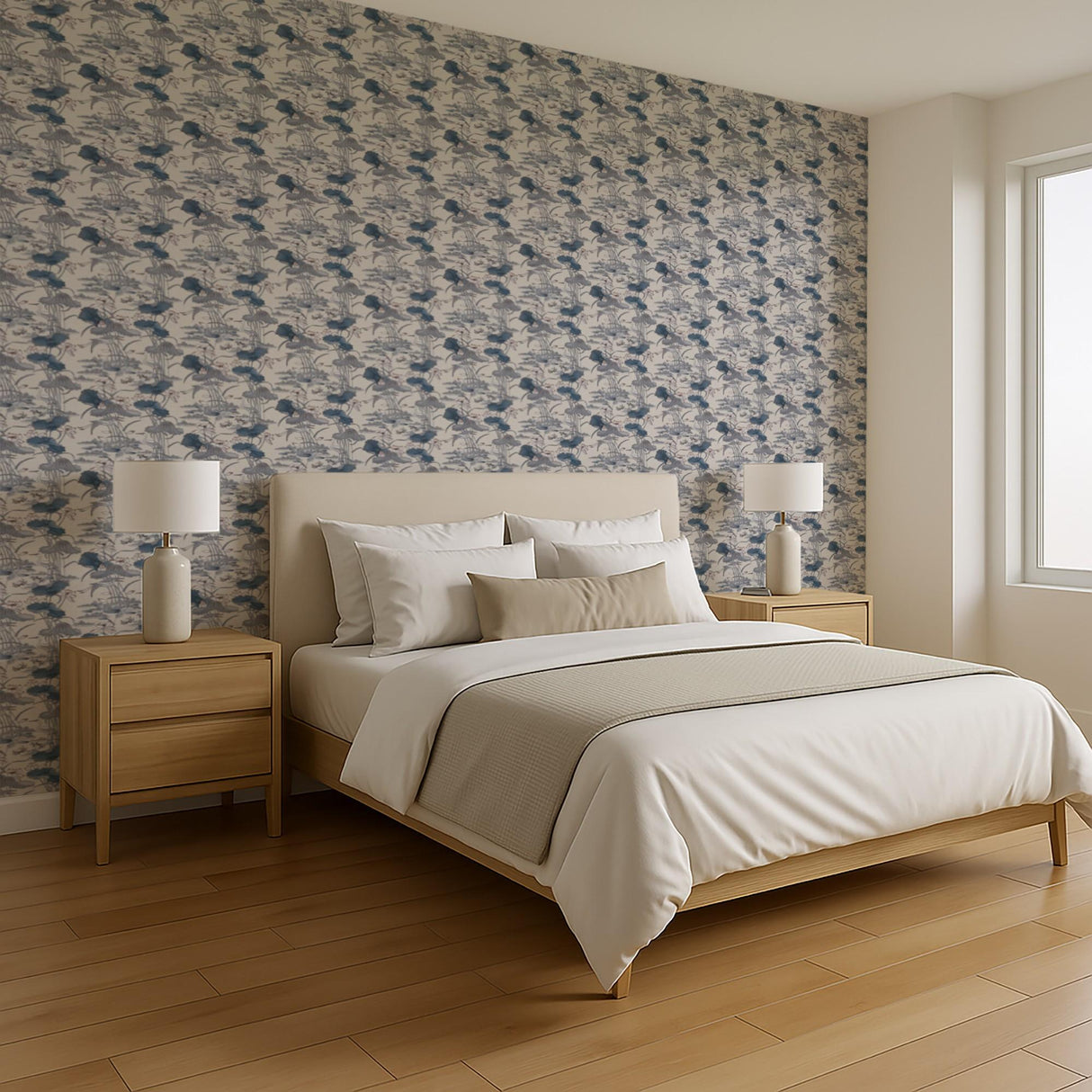Veer Decor Lotus Pond Tapestry Blue Wallpaper