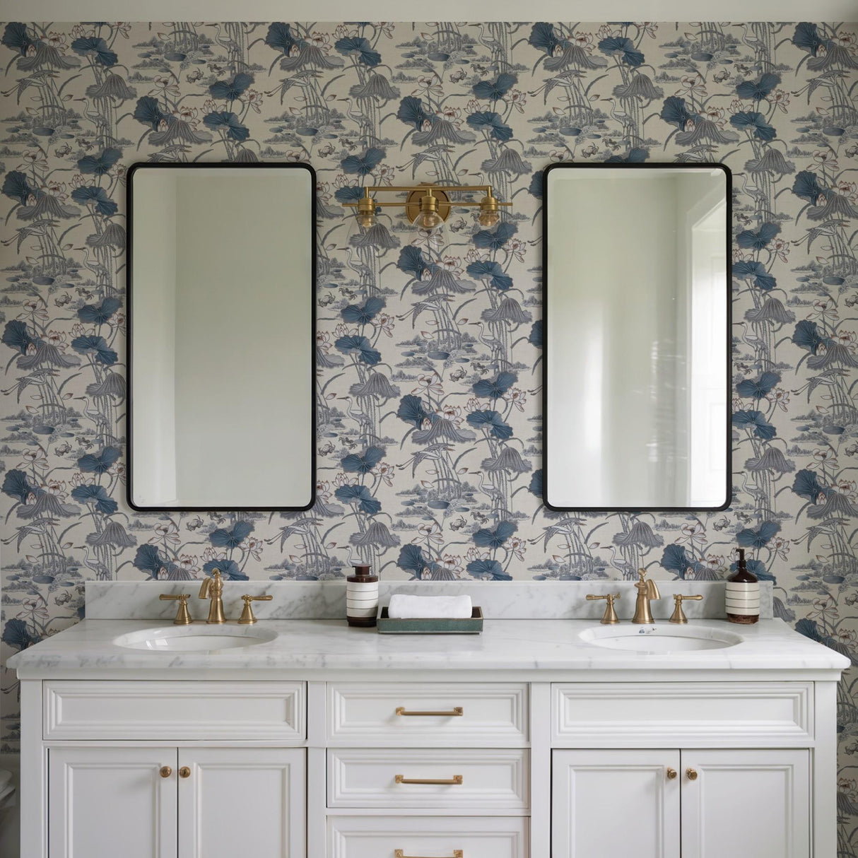 Veer Decor Lotus Pond Tapestry Blue Wallpaper
