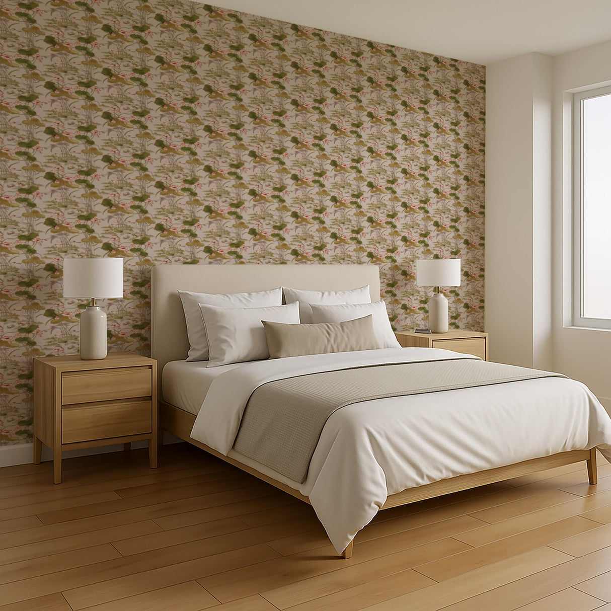 Veer Decor Lotus Pond Tapestry Beige Wallpaper