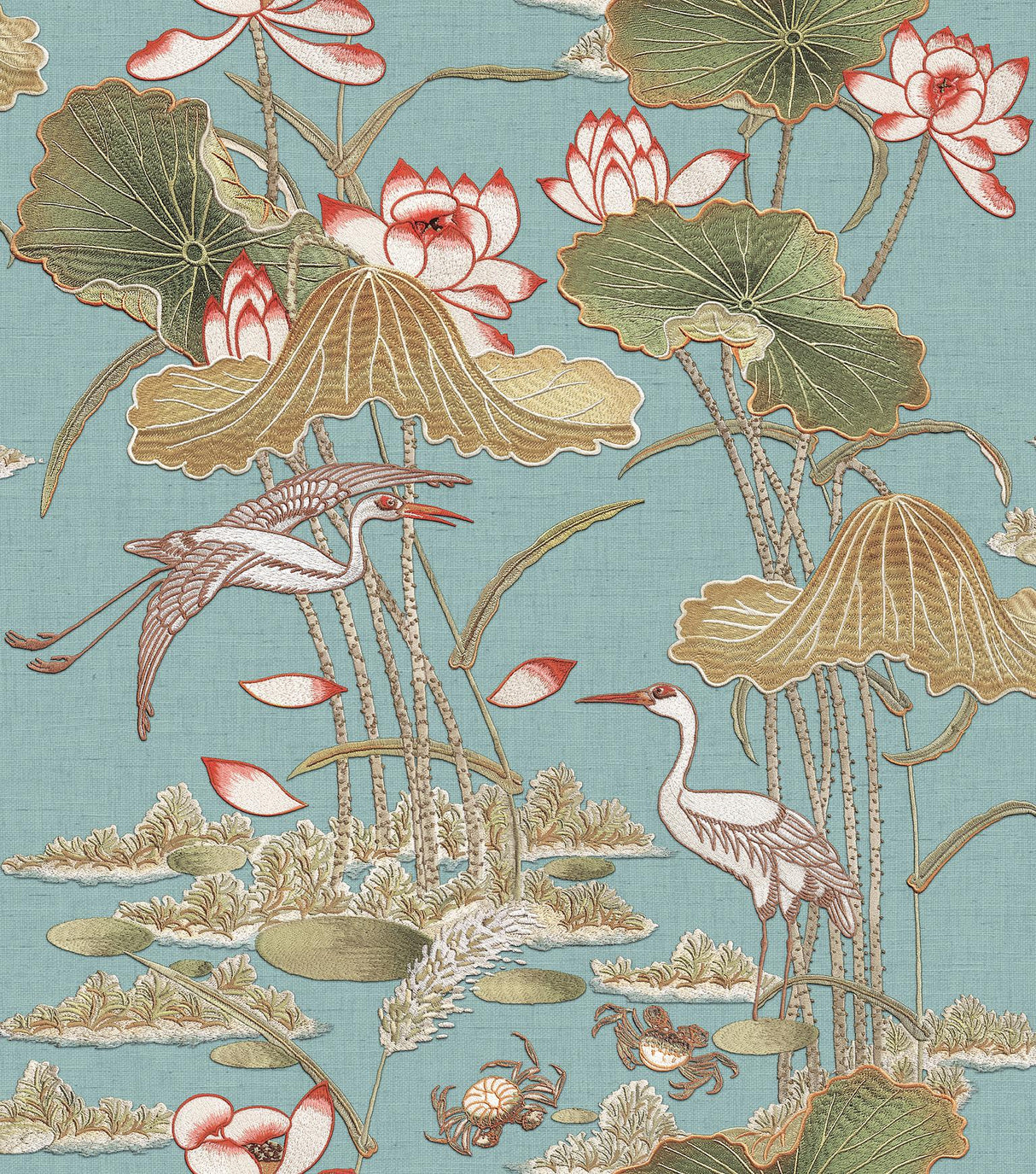 Veer Decor Lotus Pond Tapestry Teal Wallpaper
