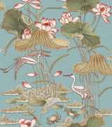 Veer Decor Lotus Pond Tapestry Teal Wallpaper