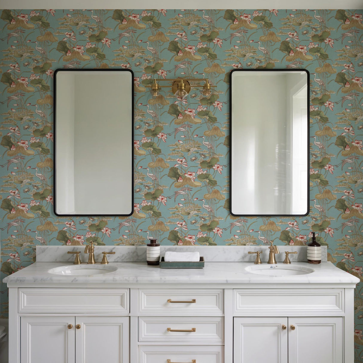 Veer Decor Lotus Pond Tapestry Teal Wallpaper