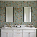 Veer Decor Lotus Pond Tapestry Teal Wallpaper