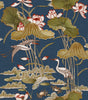 Veer Decor Lotus Pond Tapestry Navy Wallpaper