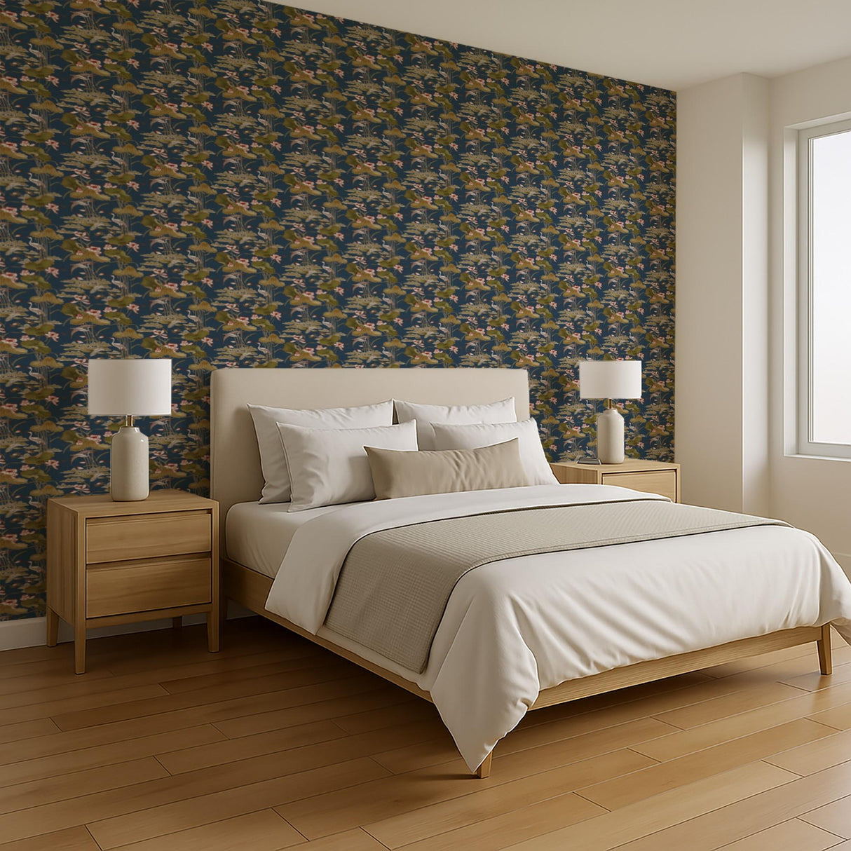 Veer Decor Lotus Pond Tapestry Navy Wallpaper