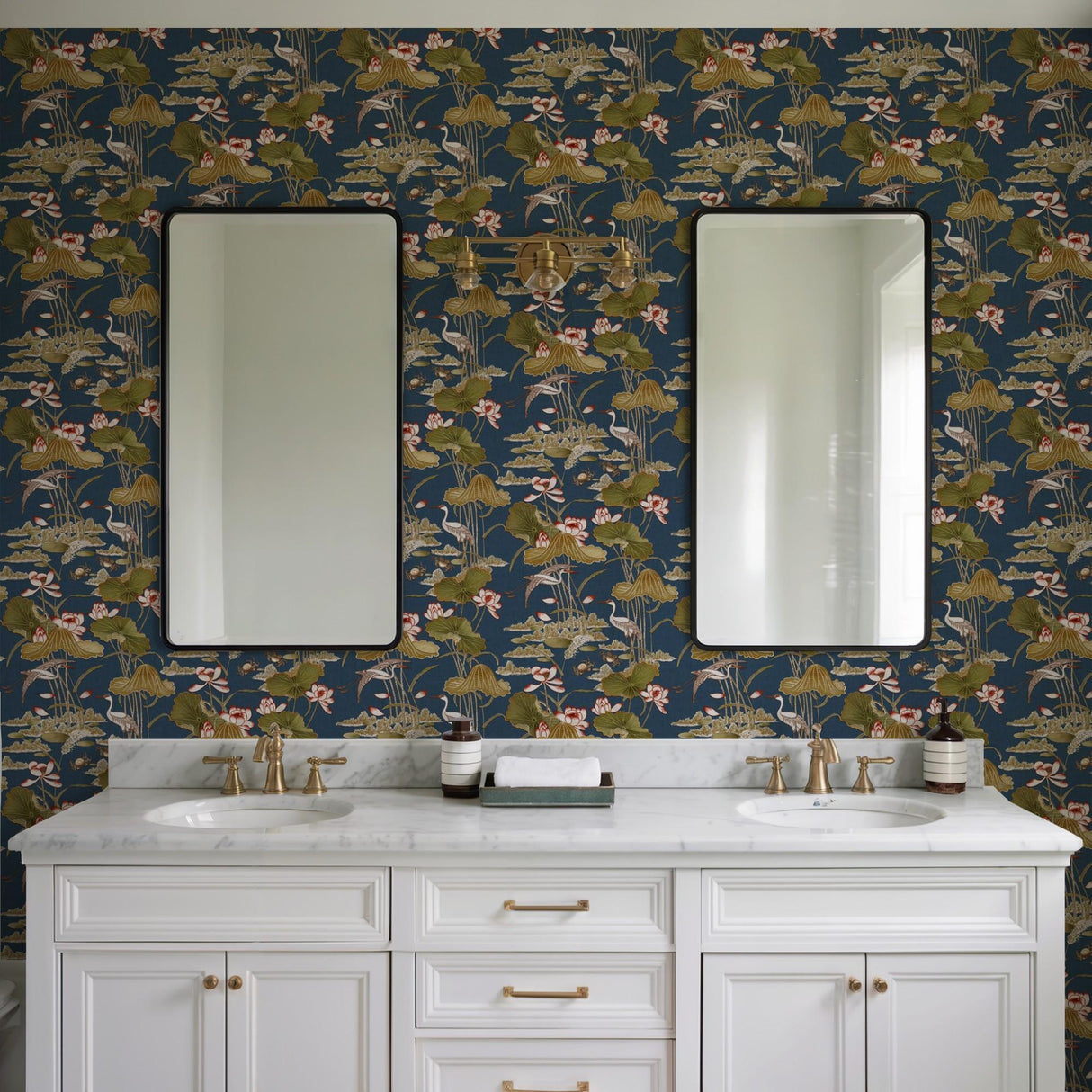 Veer Decor Lotus Pond Tapestry Navy Wallpaper